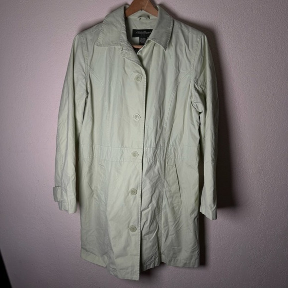 Eddie Bauer Womens Trench Coat Lightweight Rain‎ Jacket Spring Pea Green Large